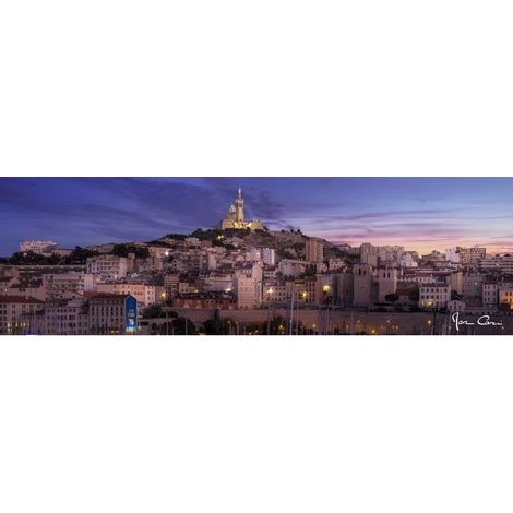 Tableau sur toile vue sur Notre-Dame de Marseille 30x97 cm - Impression sur Toile Murale Décorative - Image imprimée en HD sur Toile - Toile sur Châssis en Bois FSC - Fabriqué en France