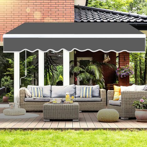 Wolketon 3.5x3m Store Banne manuel pour terrasse Toile premium 280g/m² Auvent d'Abri Manuel en Aluminium et Tissu Resistant aux UV Gris