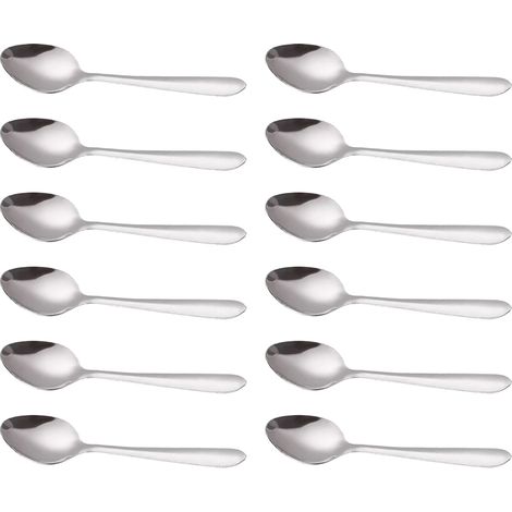 Ensemble de 12 cuillères de table en acier inoxydable, pour la maison, la cuisine et le restaurant. Compatibles lave-vaisselle, finition polie miroir. (1/5)