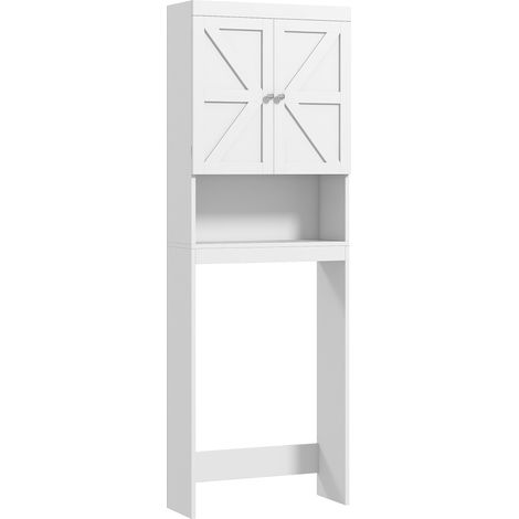 Armoire murale de salle de bain, meuble à 2 portes et étagères, 58,5 cm (L) x 23 cm (l) x 170 cm (H), blanche (1/5)