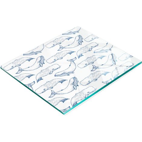Tablero de vidrio templado con dise帽o decorativo de ballena azul, 60x52 cm.