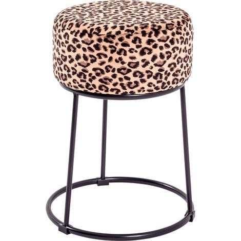 Pouf rond 30x46 cm en tissu velours léopard (1/2)