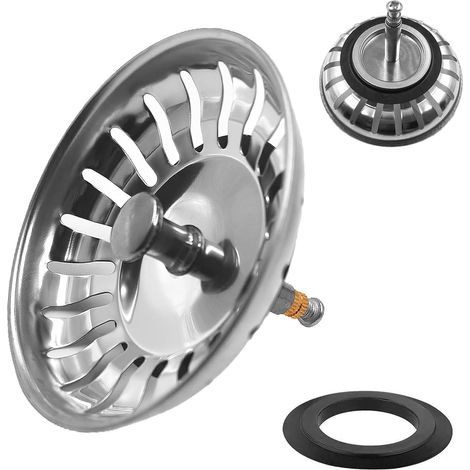 1 Bouchon évier 82mm, Acier inoxydable, Panier filtrant, Joint caoutchouc, Cuisine lavabo (1/5)
