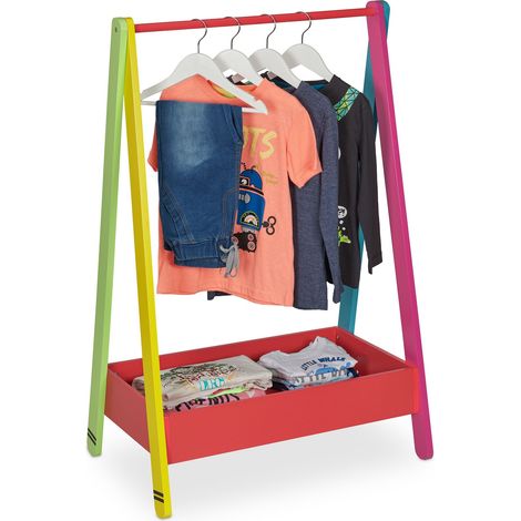 Relaxdays Kinder Kleiderständer, Kleiderstange für Kinderzimmer, mit Ablage, HBT: 99x64,5x42 cm, Kindergarderobe, bunt