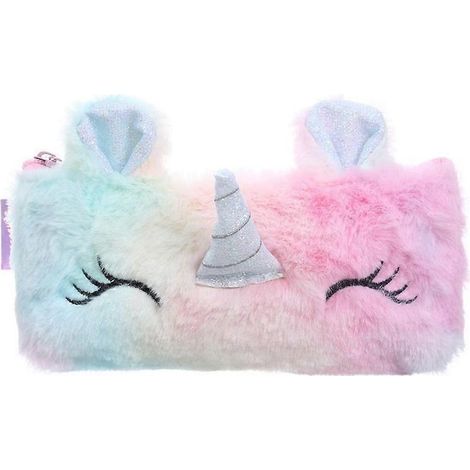Trousse à crayons en peluche avec motif licorne, style tendance, idéale pour les élèves (rose).-20.5X9.7cm
