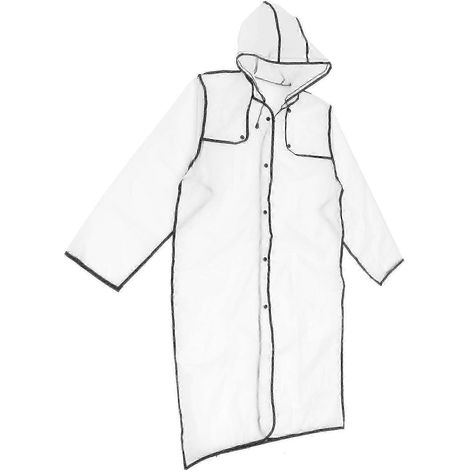 Imperméable transparent tendance, joli imperméable à capuche pour filles, mi-long, léger, noir (noir, taille XL) (1/3)