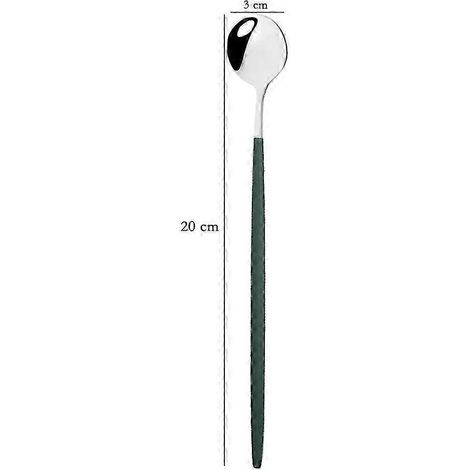 Ensemble de 4 cuillères à thé, à dessert et à glace en acier inoxydable à long manche (20 cm), colorées, pour la vaisselle et la cuisine. Couleurs disponibles : vert et argent. (1/5)