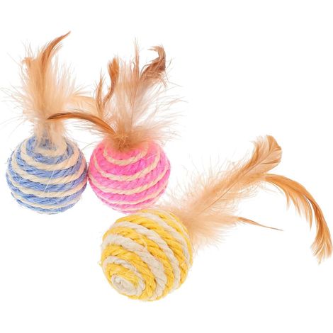 Set de 3 pelotas para gatos, juguete interactivo de interior estilo bádminton, divertido y deportivo juguete rodante, 4,5 cm - Colores aleatorios
