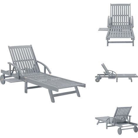 The Living Store Chaise longue de jardin Gris Bois d'acacia solide - Chaise longue bois (1/5)