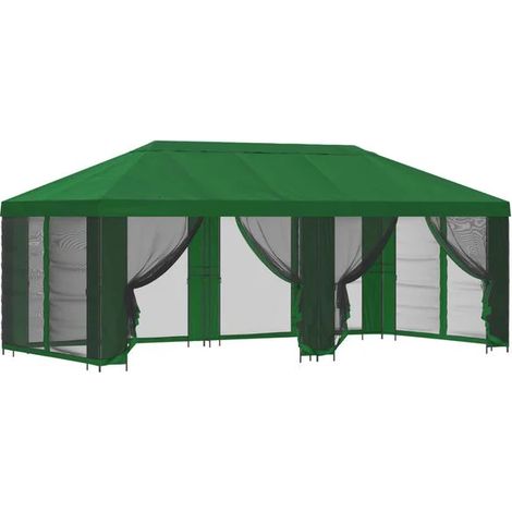 Un gazebo de 6 x 3 mètres avec parois latérales, construit en fibre de polyester verte et en acier, 190 cm de haut. (1/5)