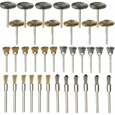 Jeu de brosses à roue métallique, 36 pièces, Kit de brosses en acier inoxydable pour perceuse, accessoires d'outils rotatifs (1/5)