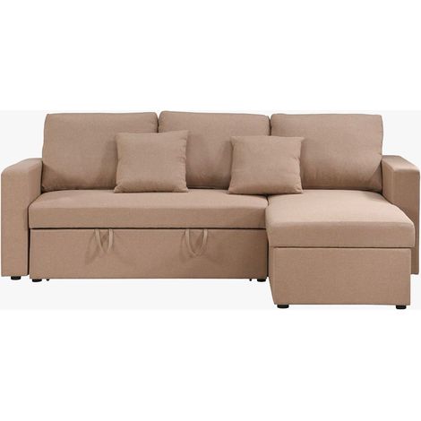 DORIA Canapé d'angle convertible et réversible avec coffre en tissu taupe (1/5)