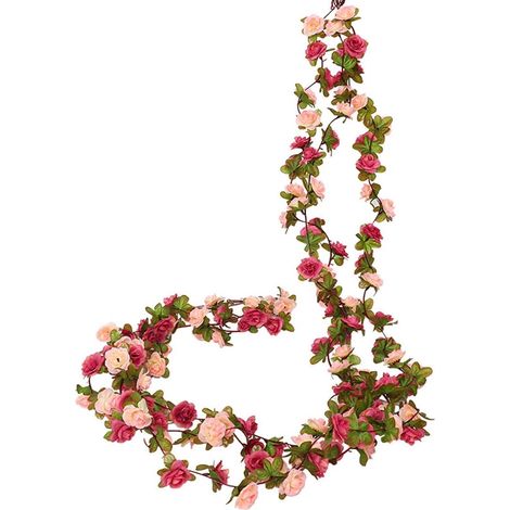 Lot de 3 Guirlandes de Fleurs Artificielles Roses Liane 2,45M Rouge/Fuchsia Déco (1/5)