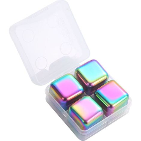 Cubes de Glace Métal Inoxydable Réutilisables pour Refroidissement Rapide, Pierres à Whisky Colorées avec Pince à Glace pour Boissons (1/5)