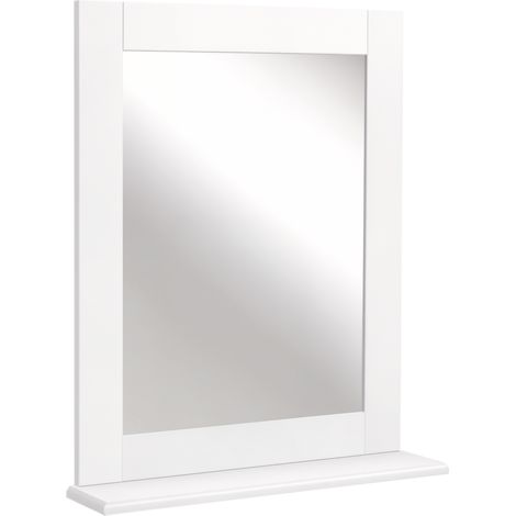 Specchio da bagno moderno a parete Kleankin con mensola portaoggetti 50 x 11,5 x 60 cm - Bianco