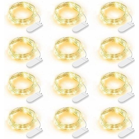 Lot de 12 Guirlande Lumineuse LED, Guirlande Lumineuse à Piles 2m 20 LEDs Fée Chaîne Lumières Guirlande IP65 Étanche LED Déco pour Chambre Noël Mariage Fête Jardin, Blanc Chaud (Blanc Chaud) (1/4)