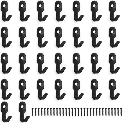 Lot de 30 crochets muraux en acier inoxydable, style vintage, 27 mm, haute résistance à la rouille, crochets noirs, adaptés aux couloirs, chambres et salons. (1/5)