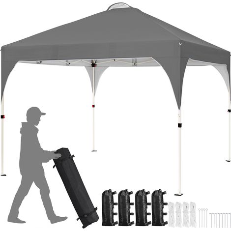 Yaheetech Gazebo da Giardino Impermeabile Pieghevole Tendone in Ferro e Tela Oxford con Paletti/Corde per Spiaggia/Uso Commerciale/Patio/Campagna/Veranda 3 x 3 M Grigio Scuro (1/5)