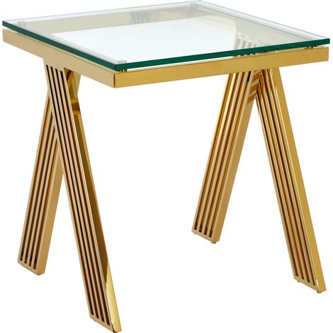 Interiors by Premier Luxurious Gold Side Table with Glass Top, Contemporary Gold Metal End Table, Chic Side Table for Living Room (1/5)