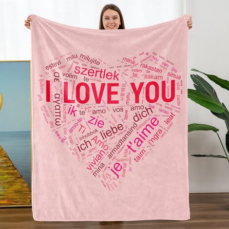 Couverture Jetable - 127 x 152 cm - Flanelle Douce - Imprimé Multilingue « I Love You » - Pour Canapé Lit Ou Extérieur - 1 Pièce (1/5)