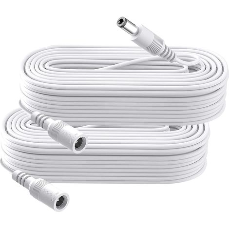 Lot de 2 câbles d'extension d'alimentation CC 5 m, Prise 5,5 mm x 2,1 mm, DC 5 V 6 V 9 V 12 V 24 V, pour caméras de sécurité, routeur, imprimante, Bande LED - Blanc (1/5)