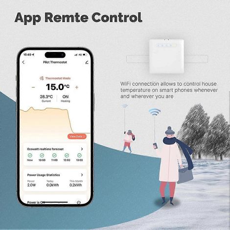 Thermostat intelligent Wi-Fi pour radiateur chauffant à fil pilote, compatible avec l'application de surveillance de la consommation électrique Ecowatt et contrôlable à distance (A) (1/5)