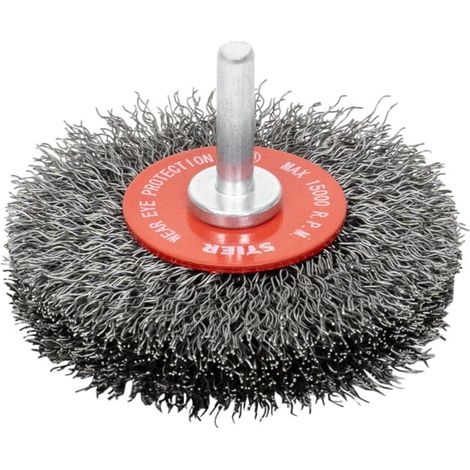 Brosse circulaire STIER, 70 mm, pour perceuses, meuleuses droites, queue 6 mm, épaisseur de fil 0,3 mm, ondulée, acier