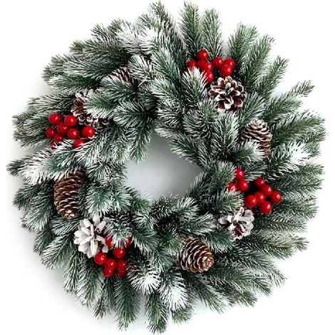Guirlande De Noël Artificielle 40 Cm, Guirlande Fausses Branches De Pin Avec Baies Rouges Et Cônes Pour Décoration Intérieure Porte D'Entrée-KZQ (1/2)