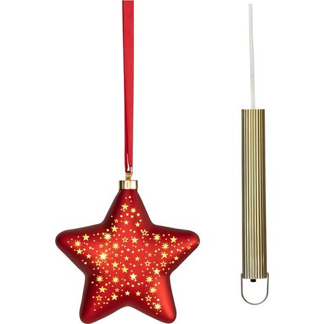 Estrella micro led luz cálida, uso interior, a pilas, 20 cm, roja con alambre plateado
