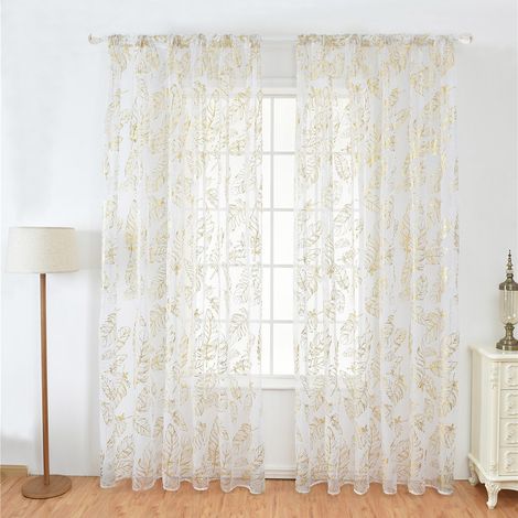 Rideau en tulle doré pour fenêtre, porte, chambre, salon, café (1/5)