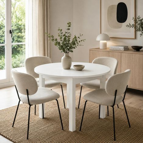 Table ronde blanche extensible Ø100-140 cm ALVA (1/5)