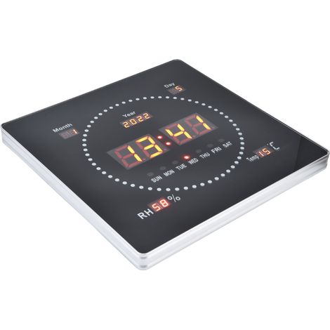LED-Wanduhr, 100–240 V, digitaler Kalender, minimalistisches Design, beleuchtet, elektronisch, Größe 35 x 35 cm, rot, eingebauter Akku, Verpackung aus Spiegelschaumstoff, EU-Stecker (1/5)