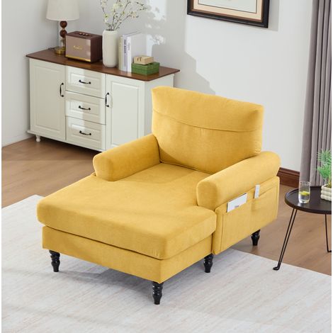 Poltrona chaise longue 125.5x97x86 cm giallo senape in chenille con tasche laterali (1/5)