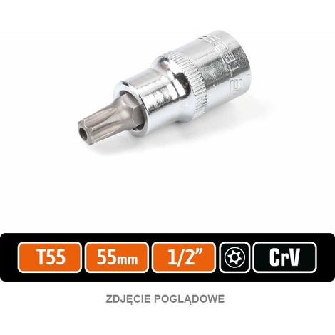 Llave de tubo de 1/2" con punta Torx de 55 mm/T55 / (con orificio) / llave de tubo (1/2)