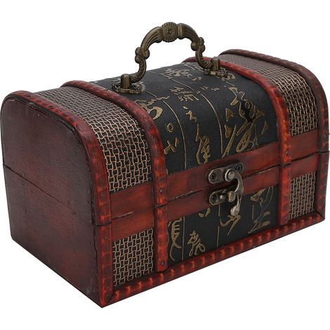 Boîte de rangement à bijoux vintage en bois, décorative, anti-poussière, présentoir, organisateur (style chinois, taille S) (1/5)