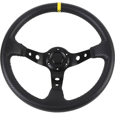 Volant de course de voiture de 14 pouces en PVC et aluminium, aspect Fiber de carbone universel, Sport avec bouton de klaxon pour adaptateur de moyeu à 6 trous jaune