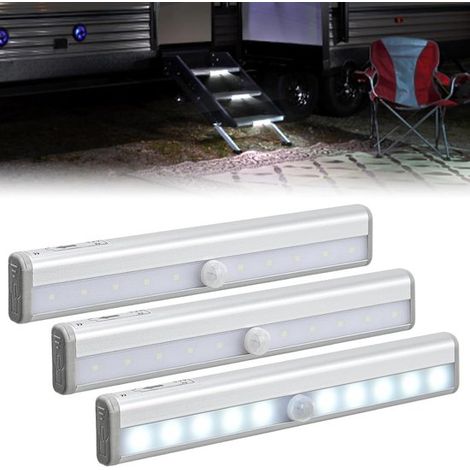 Confezione da 3 luci per scale con sensore di movimento, strisce LED wireless, a batteria e magnetiche, per camper, roulotte e riscaldamento a pavimento. (1/5)