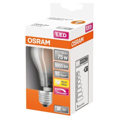 OSRAM Lampada LED - E27 - bianco caldo - 2700 K - 9 W - 75W equivalenti - opaca - LED Retrofit CLASSIC A DIM