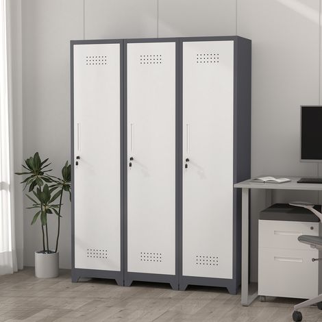 Armoire de rangement en métal gris avec serrure, étagères et tringle HAVRYA (1/5)