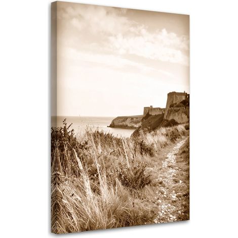 Cuadro en Lienzo, Paisaje marino en estilo vintage sepia con acantilados y rocas, 20x30 (1/5)