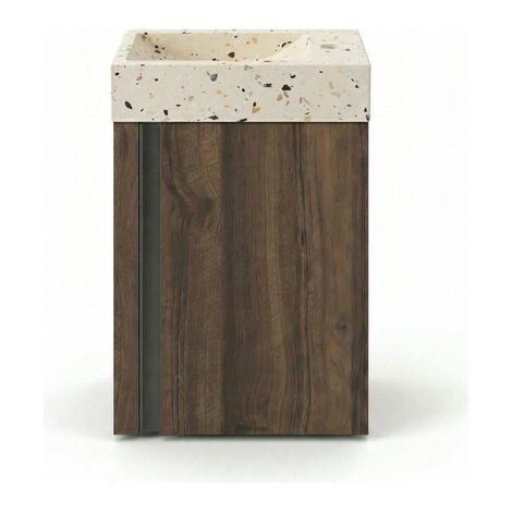 Saniclass Chaci Ensemble de lavabo - 40x65cm - 1 porte - 1 trou de robinet - droit - lavabo terrazzo - noyer