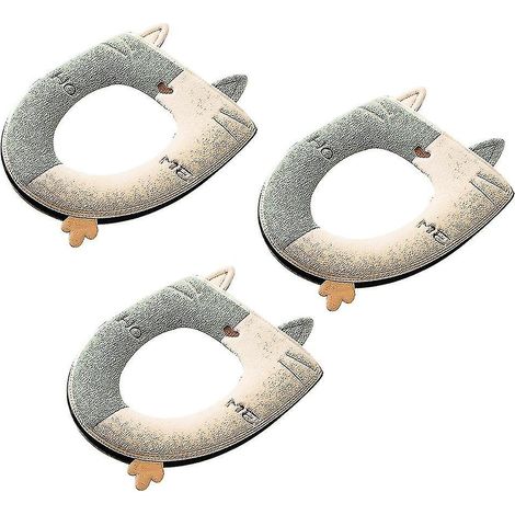 Lot de 3 housses de siège de toilette avec un adorable chat, douces, épaisses et chaudes, lavables en tissu. (1/4)