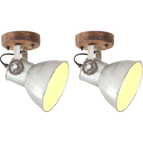 vidaXL Lampe murale industrielle/plafonnier 2 pcs Argenté 20x25 cm E27 (1/5)