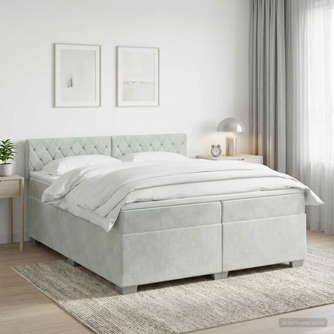 Cama box spring con colchón Gris Claro 200 x 200 cm Terciopelo (1/5)