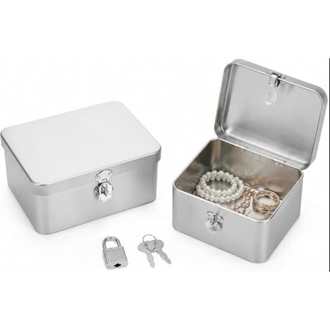 Boîte de Rangement Métal avec Serrure et Clé pour Bijoux Documents Coffret Verrouillable Vintage Organisateur Décoratif en Fer-blanc Maison Bureau (1/5)