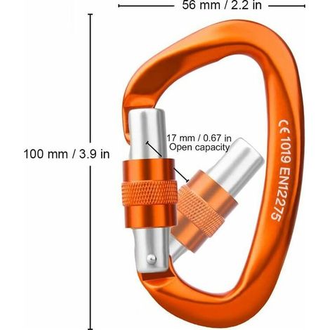 Mousqueton escalade 25kN – Alliage aluminium 7075 – Léger 66g – Résistance à l'abrasion – Lot de 2 pièces orange (1/4)