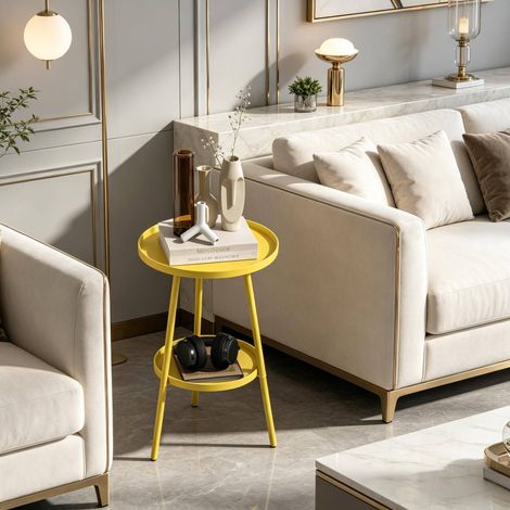 Tavolino rotondo in metallo giallo, Ø 32 x 51 cm, 2 livelli OKMYHOME (1/5)
