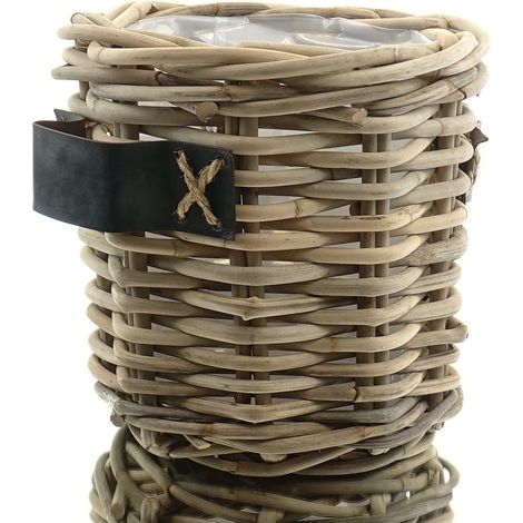 Van der Leeden – Cache-pot conique en rotin gris avec doublure plastique – Ø 35 cm, hauteur 35 cm, 16,2 L (1/4)