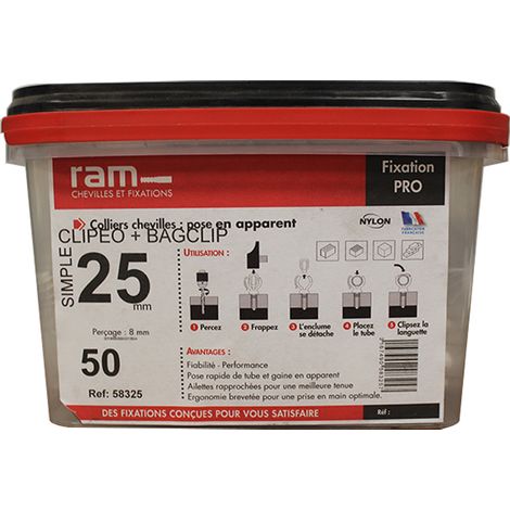 50 CLIPEO blanc Simple multicouche Ø25 + 50 BAGCLIP - RAM (1/3)