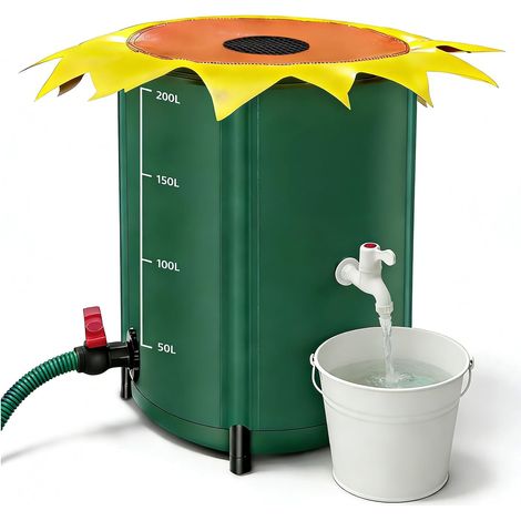 Regentonne pliable 200 litres, forme de fleur, réservoir d'eau de pluie avec robinet, tonne à eau de pluie résistante à l'eau avec embout et kit de débordement, réservoir d'eau de jardin pour (1/5)